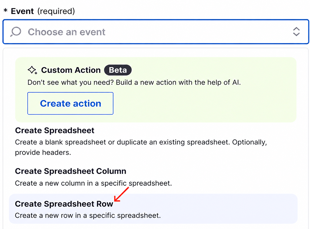 Create Spreadsheet Row