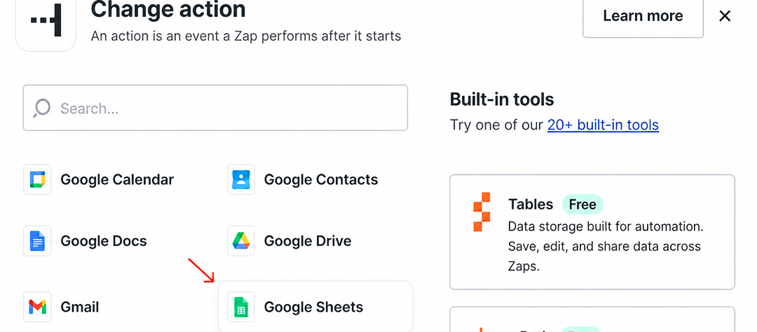 Choose Google Sheets